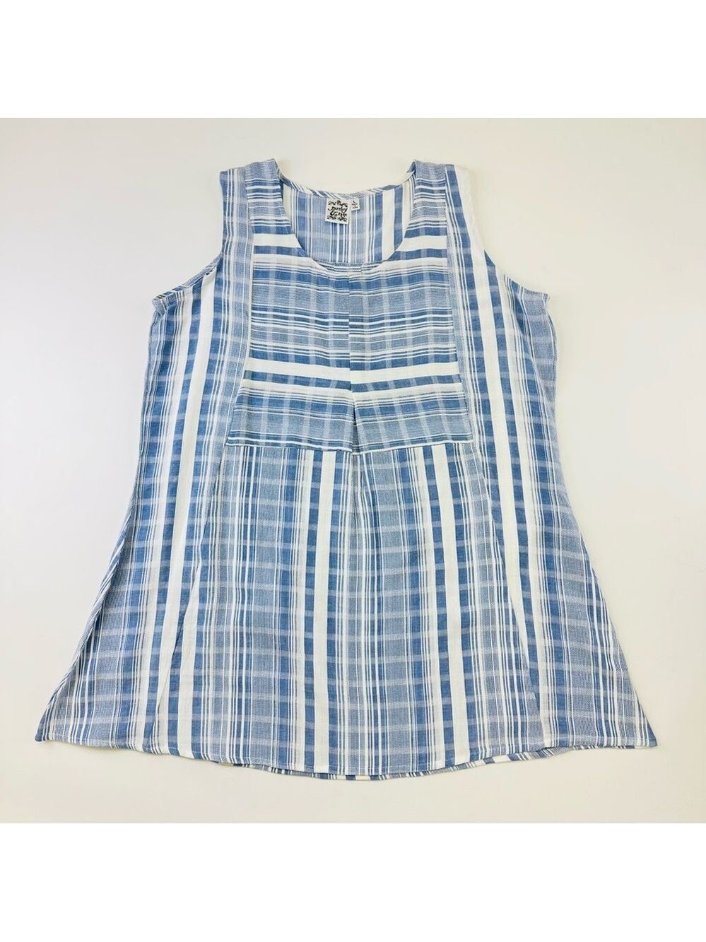Cotton beach dress coverup cotton stripe check sleeveless  Large Parsley & Sage